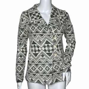 Lucky Brand Jacket Black White Aztec Southwest Casual‎ Boho Tribal Womens XS